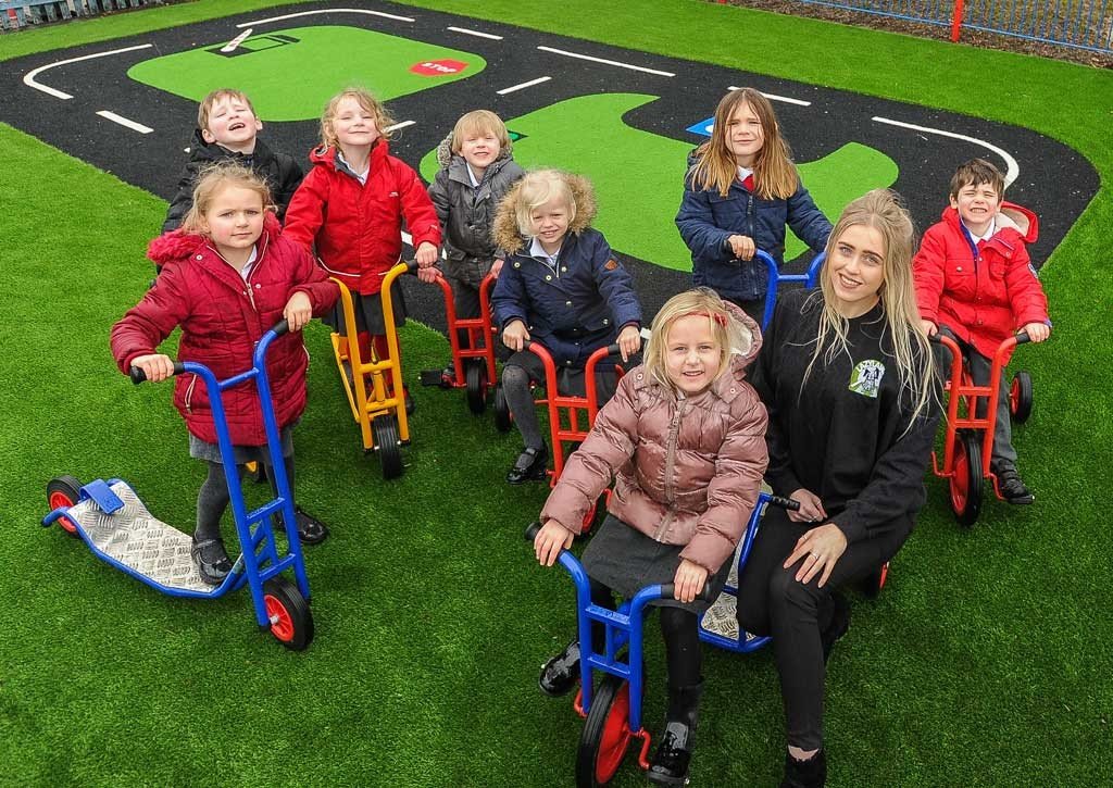 Children at Brooke Hill School with their Lazy Roadway